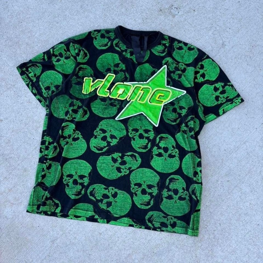 Vlone Green Crypt Skuls AOP Size Large  Y2k style t shirt *read*
